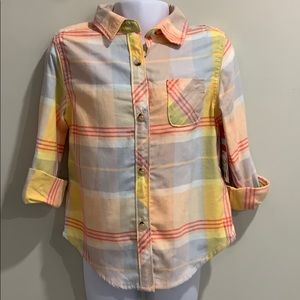 NWT Girls XS 4/5 Peach Plaid Button Down